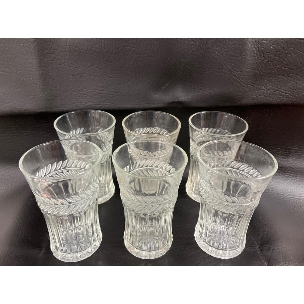 Anchor Hocking Clear Pressed Wheat Leaf Band Ribbed Flared 12 oz Tumber Glass 6